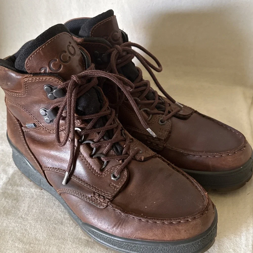 ECCO Rugged Track Gore-Tex Brown Leather Hiking Boots Size 10
